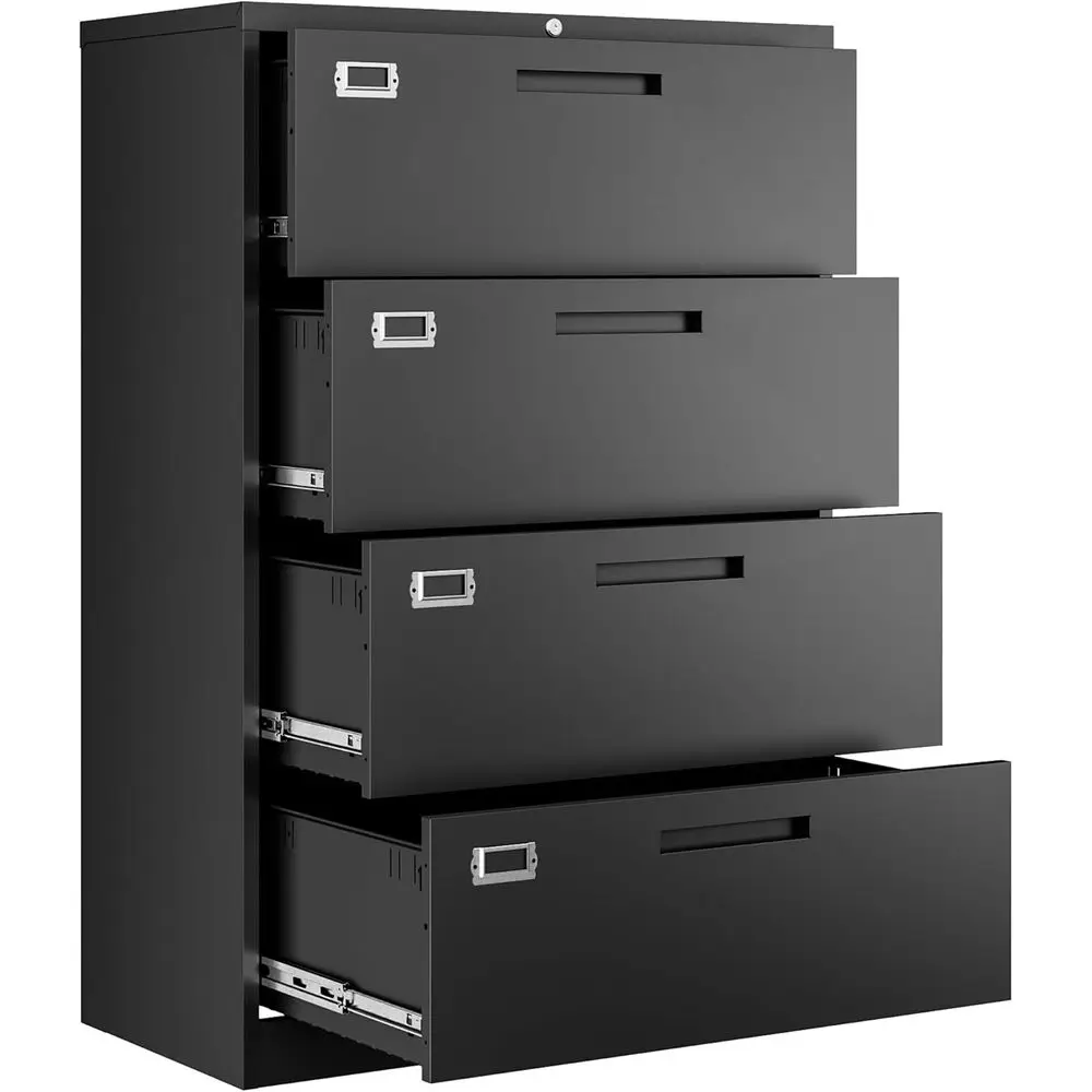 File Cabinet Lateral - ロック付き金属製横型ファイルキャビネット、家庭やオフィスに最適、レター/リーガル/A4サイズのファイルを収納可能、組み立てが必要