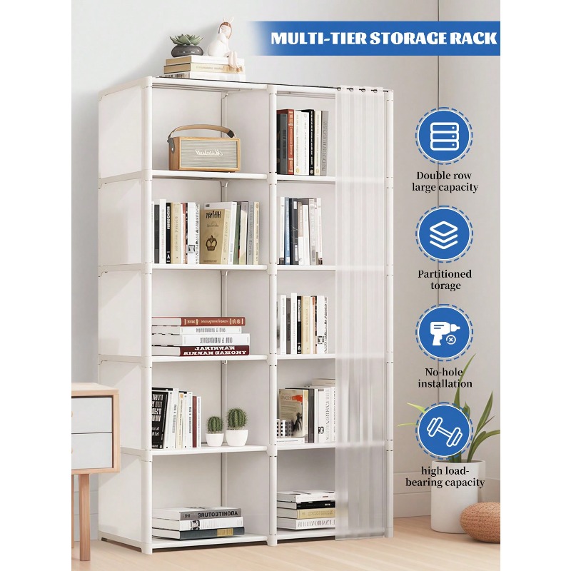 Office Furniture Rental - 本棚 1個 多層式 簡単組み立て式 本収納ラック、家庭用シンプル衣類収納ワードローブ、多機能防塵雑物収納キャビネット（オフィス、教室、賃貸部屋、寮用）