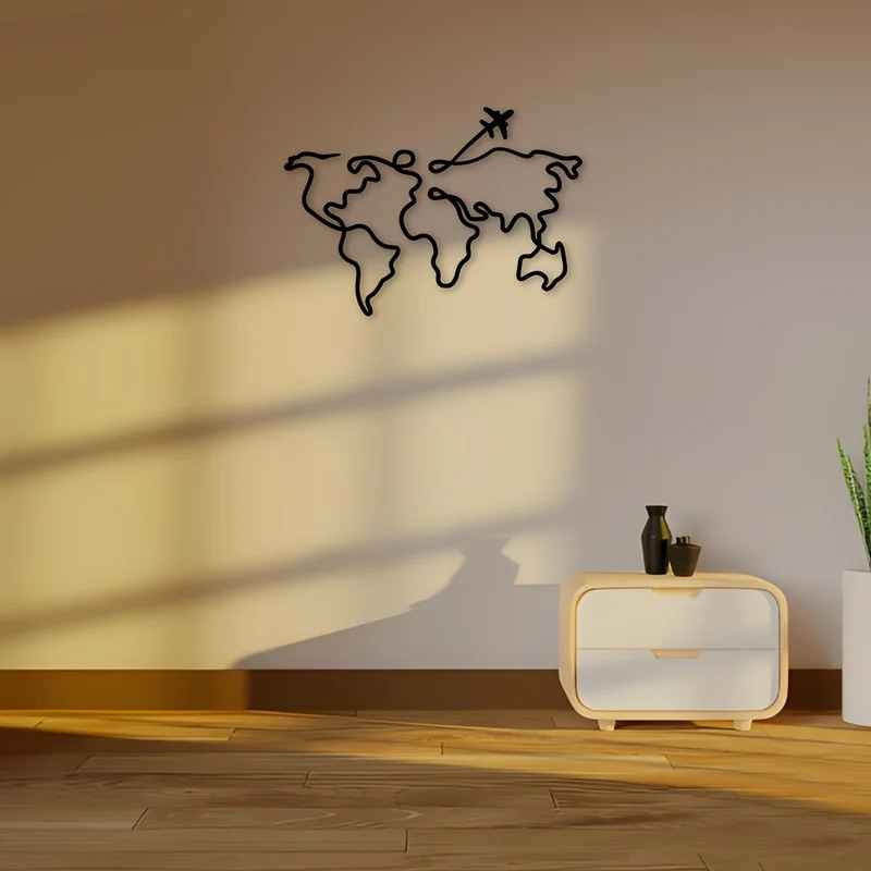Office Furniture World - 1PC アールデコスタイルのメタルウォールスカルプチャー、世界一周飛行機デザイン、リビングルーム、オフィス用のモダンなメタルウォールアート