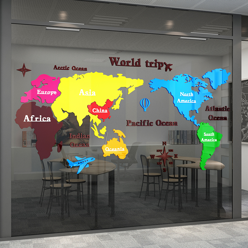Office Furniture World - カラー世界地図ウォールステッカーカラフルなアクリル壁紙オフィス会社装飾 3D 教室壁デカール子供部屋壁画