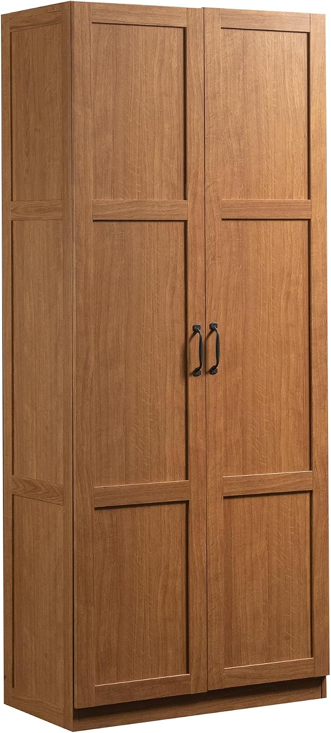 Office Furniture Cabinets - 背の高い収納キャビネット、自立型キッチンパントリー収納オーガナイザーユニット、4つの調節可能な棚付き、ランドリールーム、ホームオフィス、ガレージ用の多目的ユーティリティ家具、素朴なハイランドオークカラー