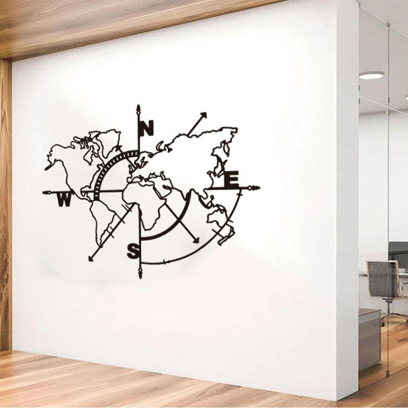 Office Furniture World - ウォールステッカー大世界地図コンパス車のウォールステッカー教室世界地図地球コンパス壁デカール子供部屋ビニール家の装飾