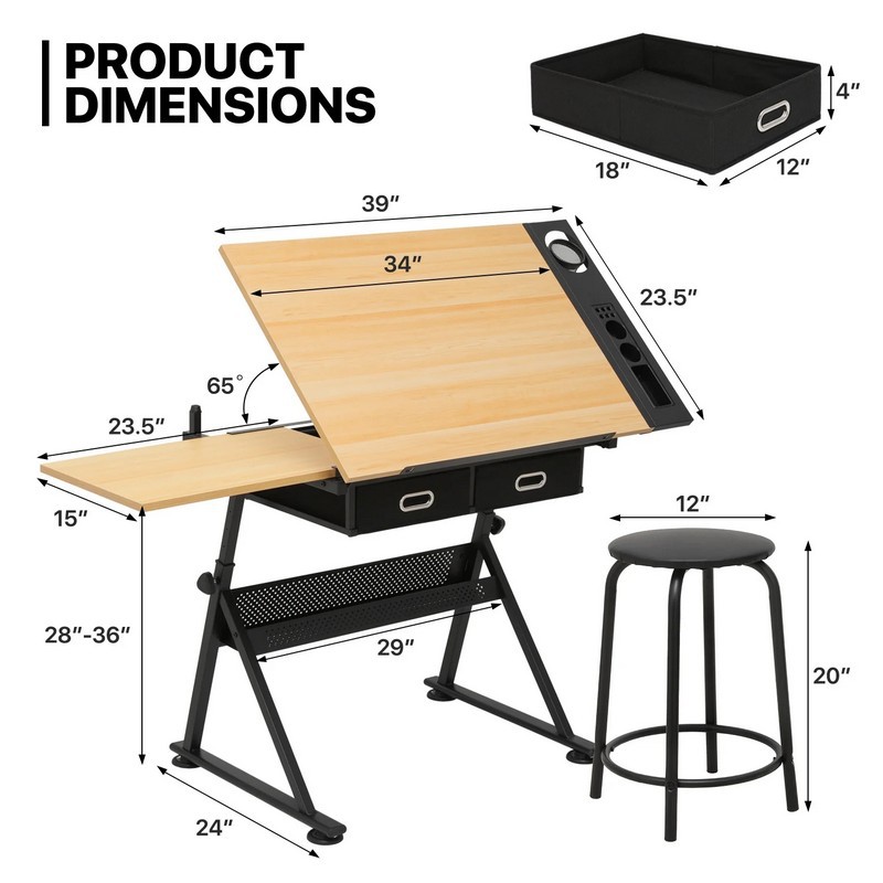 Office Furniture Wholesale - 高さ調節可能な絵画用テーブル、アート、コンピューターデザイン、書籍用、イーゼルスタンド付きアーティストデスクワークステーション