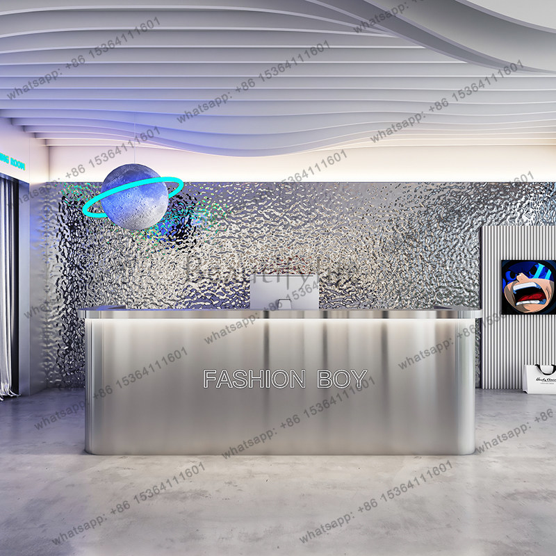 Office Furniture Factory Shop - 工場直販 モダンなステンレス製フロントデスク 北欧風バーバーショップ ダンススタジオ キャッシャーデスク プレミアムバーカウンター