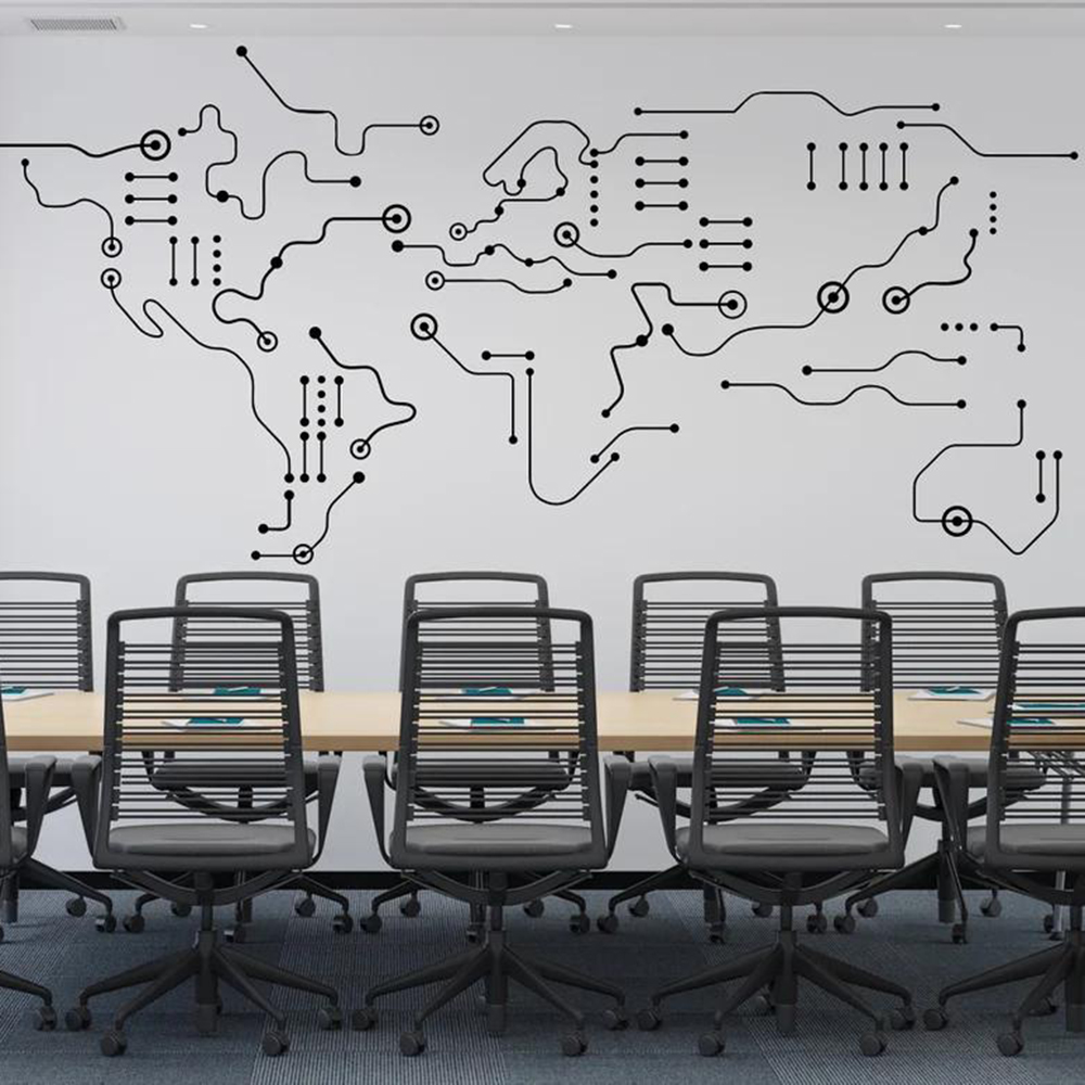 Office Furniture World - 回路基板世界地図壁のステッカー技術コンピュータそれソフトウェアオタク地球壁デカール教室ビニールの家の装飾