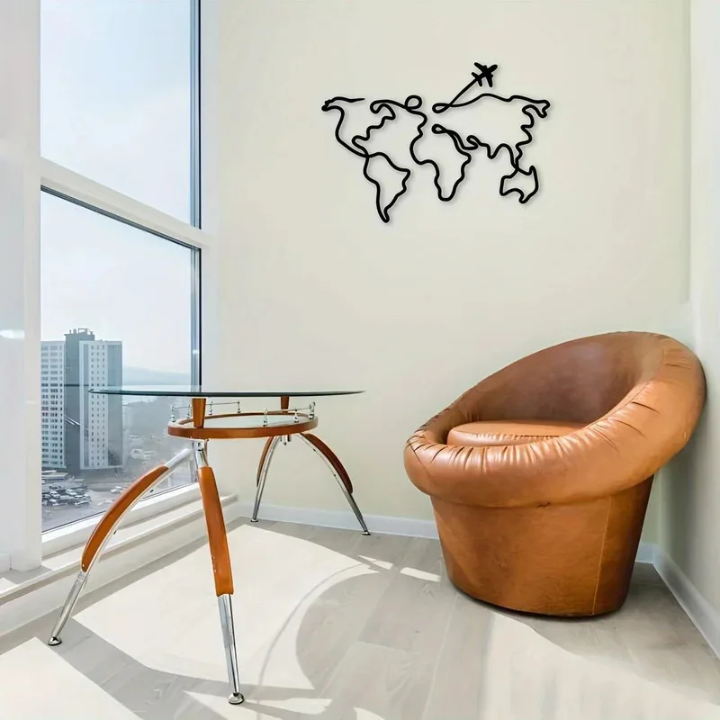Office Furniture World - 1PC アールデコメタルウォールスカルプチャー世界を飛ぶ飛行機デザインモダンな装飾リビングルームオフィス用