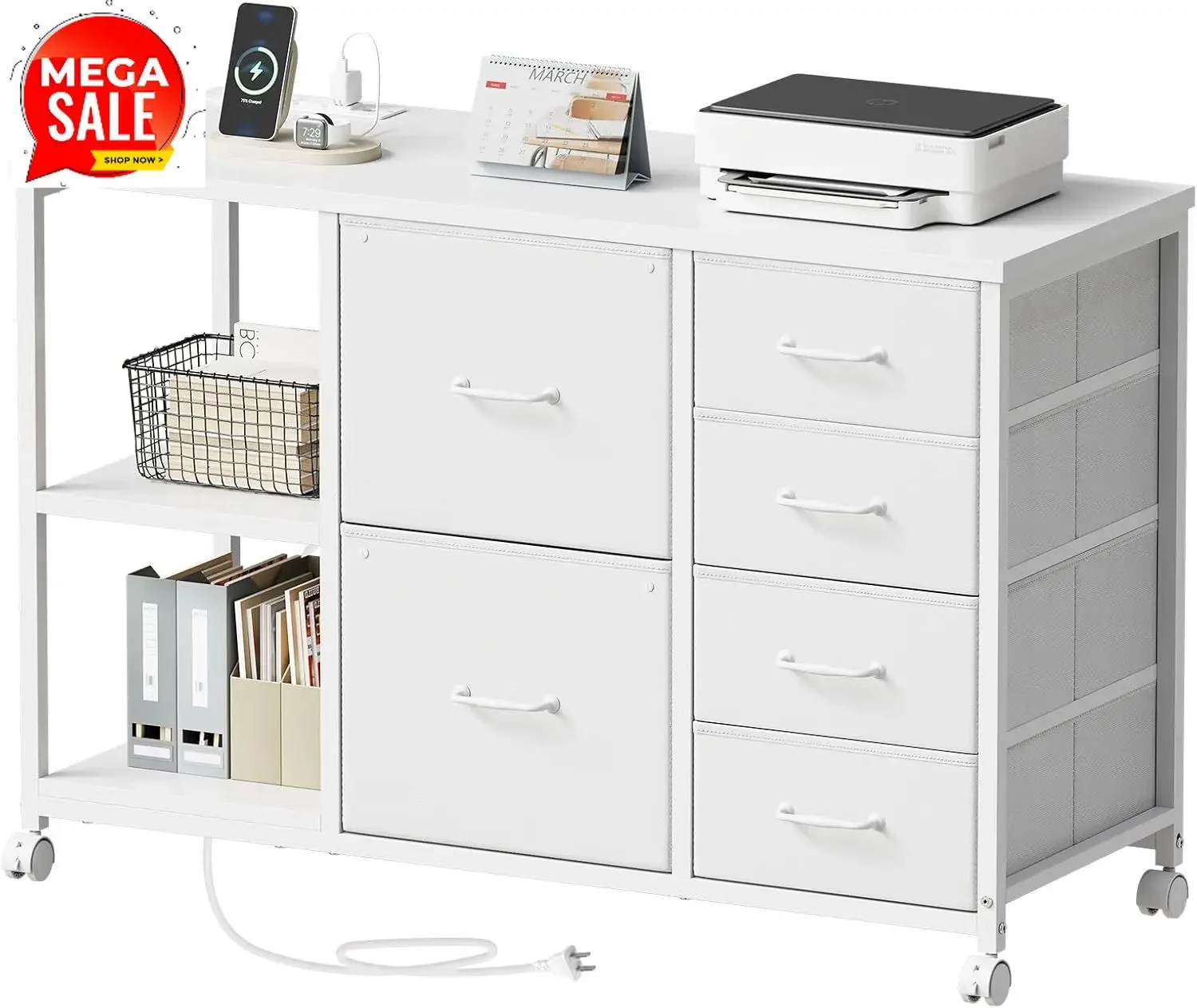 充電ステーション付きローリングプリンタースタンド、6段引き出 - File Cabinet Lateral のレビューと価格