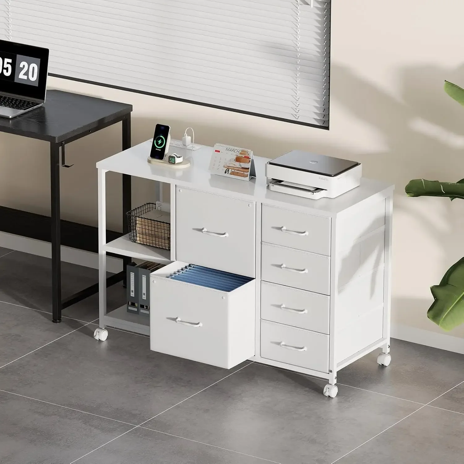 充電ステーション付きローリングプリンタースタンド、6段引き出 - File Cabinet Lateral のレビューと価格