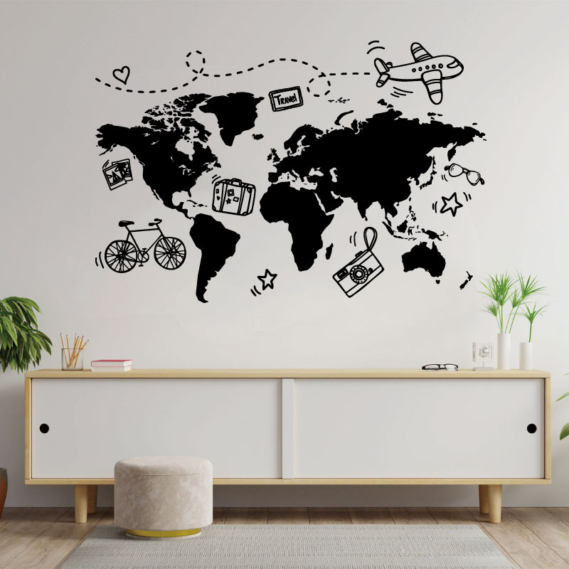 旅行の世界地図をモチーフにしたビニールの壁のステッカー,家, - Office Furniture World のレビューと価格