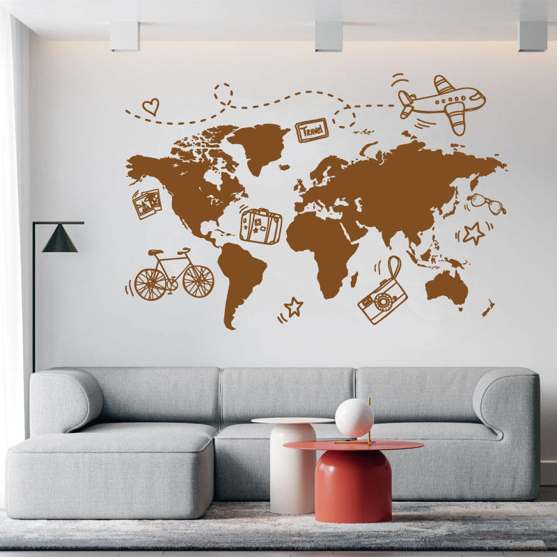 旅行の世界地図をモチーフにしたビニールの壁のステッカー,家, - Office Furniture World のレビューと価格
