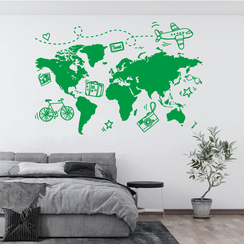 旅行の世界地図をモチーフにしたビニールの壁のステッカー,家, - Office Furniture World のレビューと価格