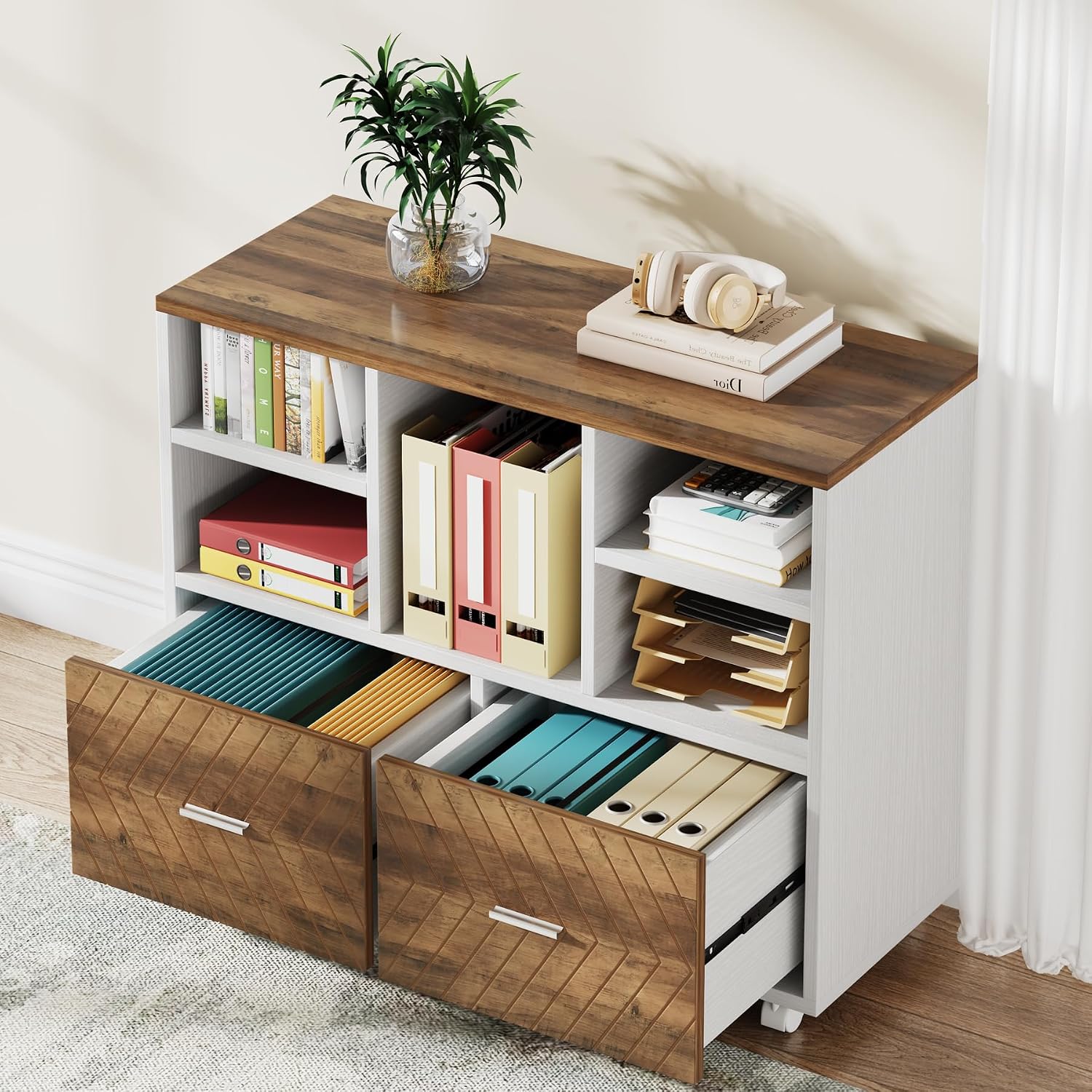 2段引き出し木製ファイルキャビネット、レターサイズのファイル - File Cabinet Lateral のレビューと価格