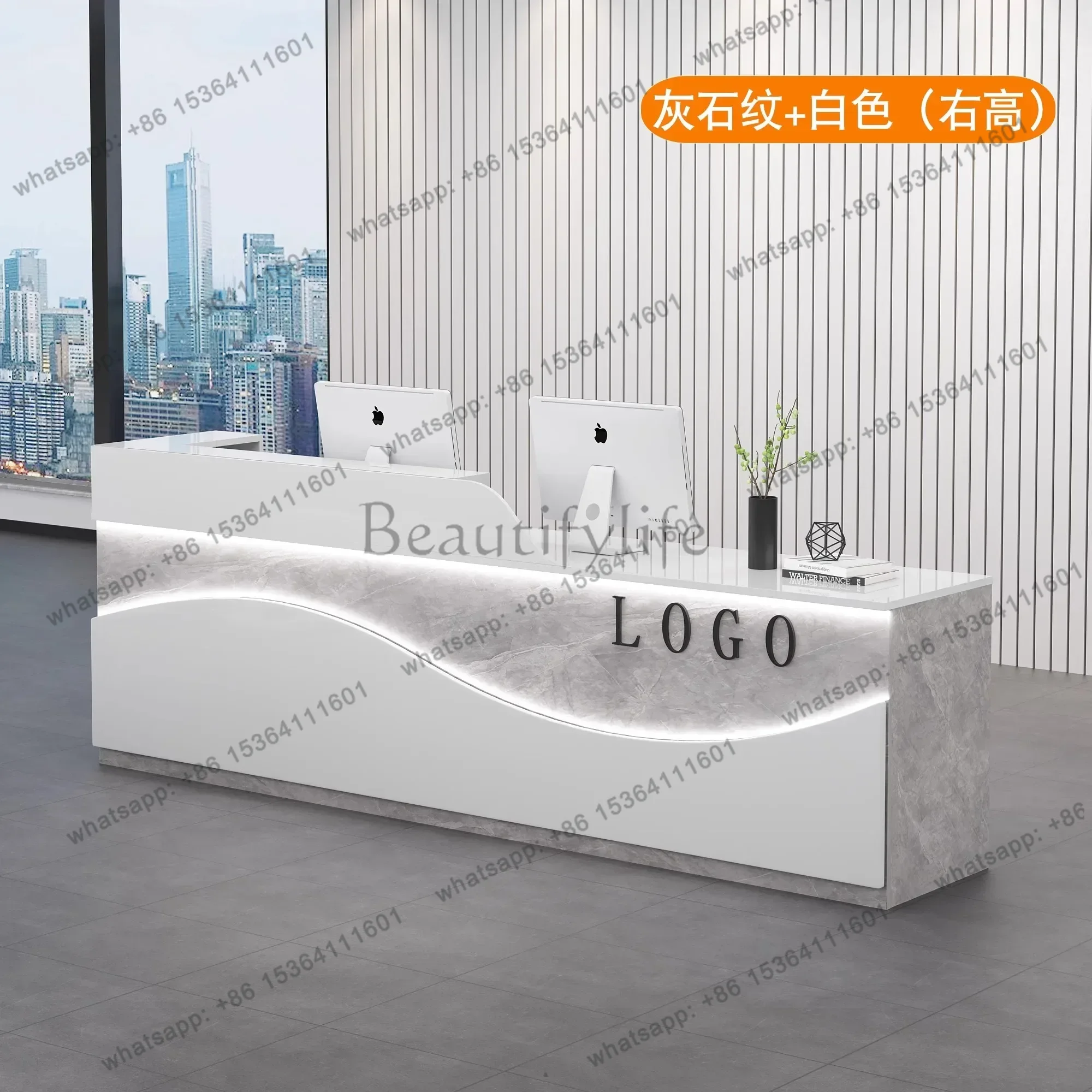 工場直販 モダンシンプル受付デスク LEDライト付き カーブ - Office Furniture Factory Shop のレビューと価格