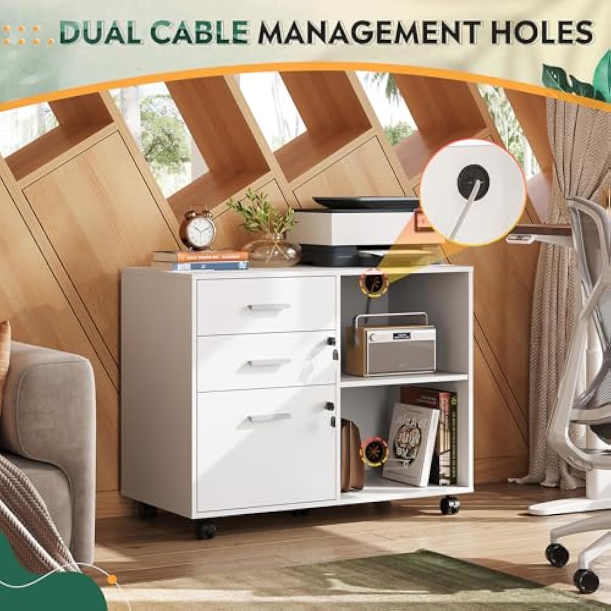 3段式横型ファイリングキャビネット、ロック機構付き、人工木材 - File Cabinet Lateral のレビューと価格
