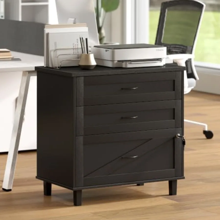 鍵付きの3段引き出し式木製ファイルキャビネット。横型で大容量 - File Cabinet Lateral のレビューと価格