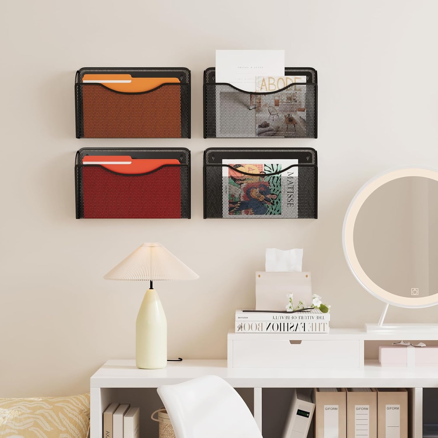 メッシュ壁掛けファイルホルダー収納バスケット垂直取り付けファ - File Cabinet Lateral のレビューと価格