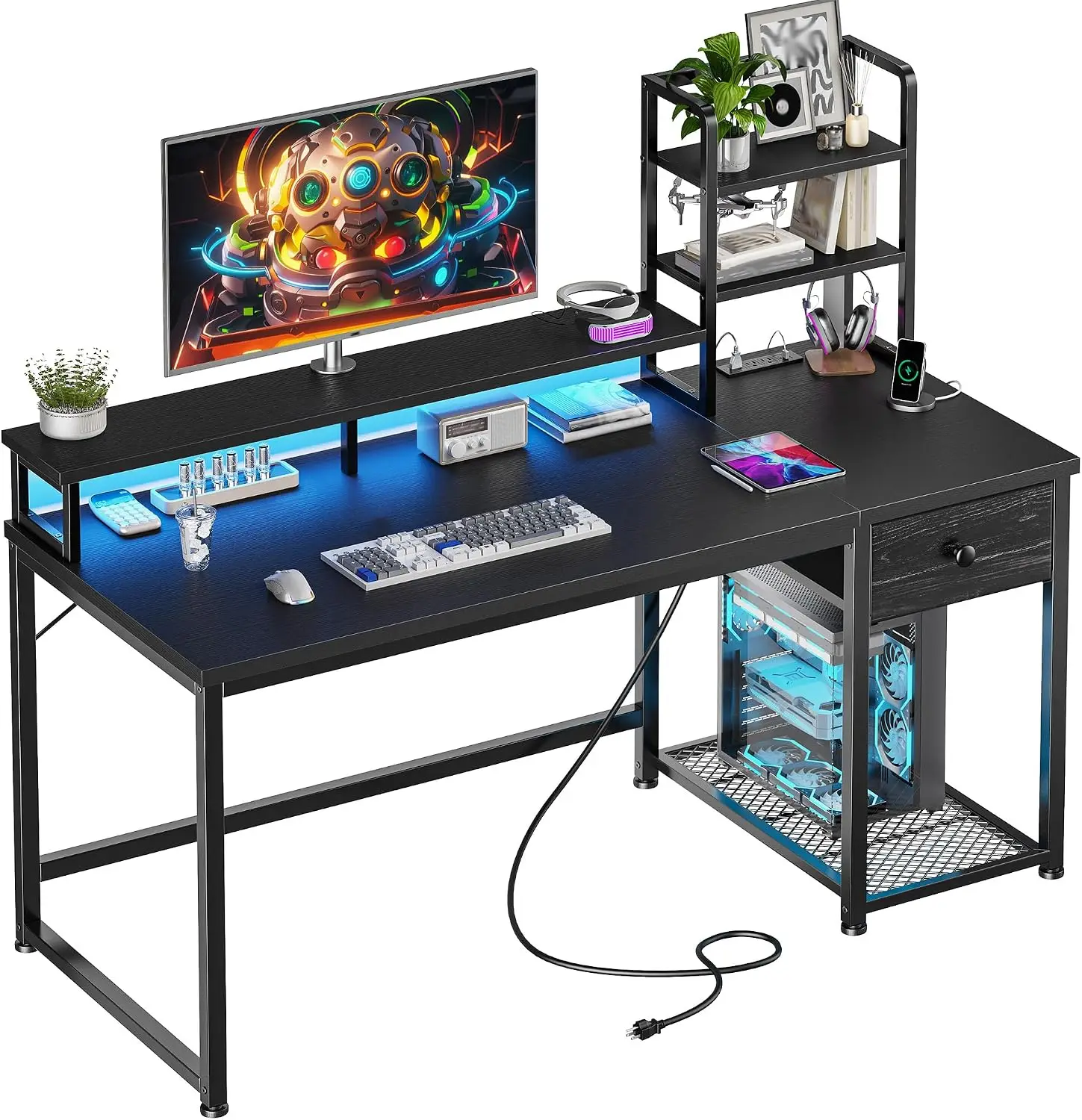 44インチ ゲーミングデスク（ハッチと引き出し付き）、ブラッ - Gaming Desk With Hutch のレビューと価格