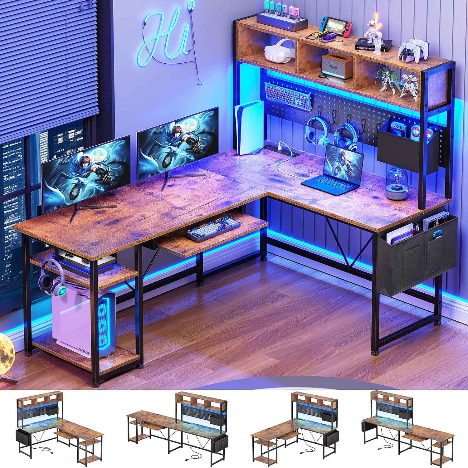 L字型ゲーミングデスク（収納棚付き）、57.5インチの可動式 - Gaming Desk With Hutch のレビューと価格