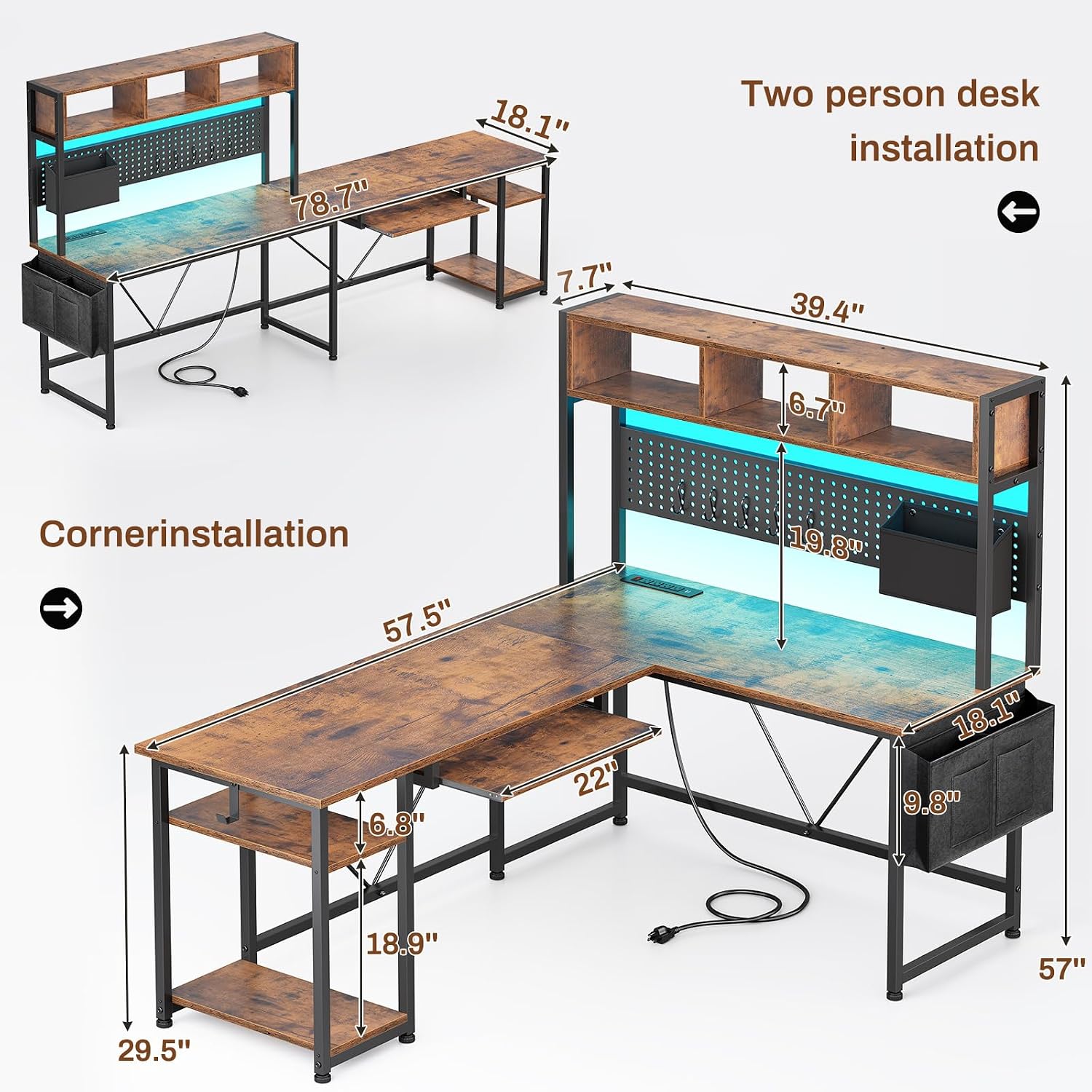 L字型ゲーミングデスク（収納棚付き）、57.5インチの可動式 - Gaming Desk With Hutch のレビューと価格