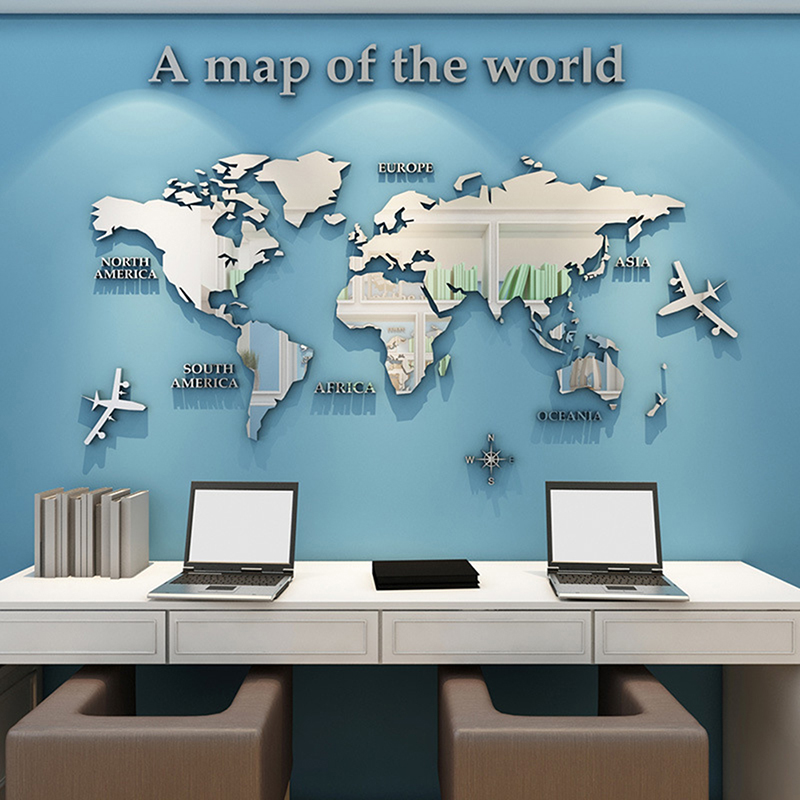 世界地図ウォールステッカー 3D アクリルミラーステッカー三 - Office Furniture World のレビューと価格