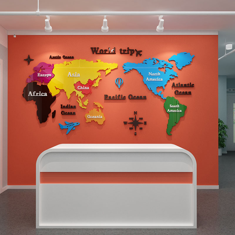 カラー世界地図ウォールステッカーカラフルなアクリル壁紙オフィ - Office Furniture World のレビューと価格