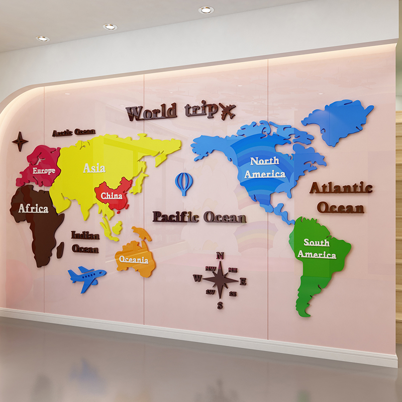 カラー世界地図ウォールステッカーカラフルなアクリル壁紙オフィ - Office Furniture World のレビューと価格