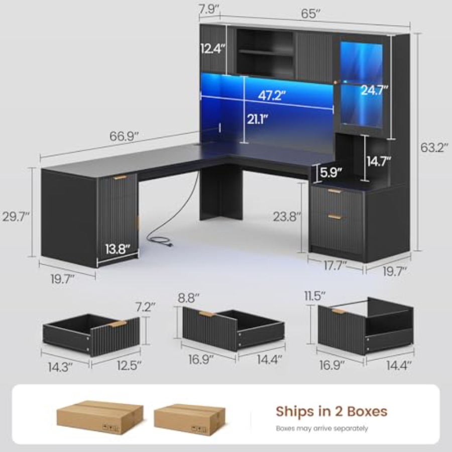 ゲーミングや作業に適した、RGB LEDライト付きのコーナー - Gaming Desk With Hutch のレビューと価格
