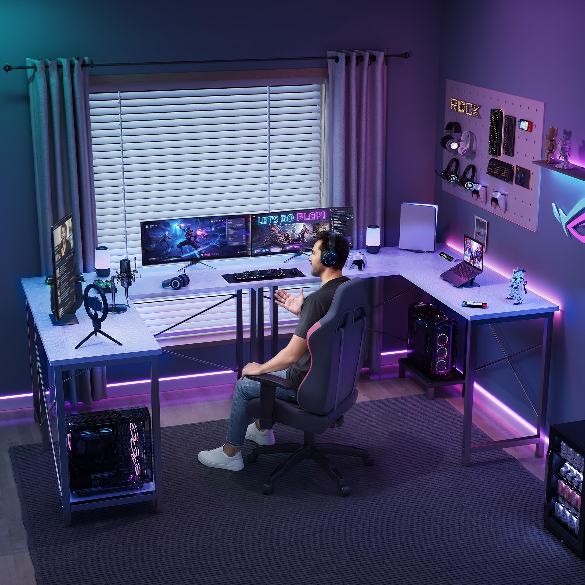 JHK 50インチ L字型デスク コンピューターゲームデスク - Gaming Desk With Hutch のレビューと価格
