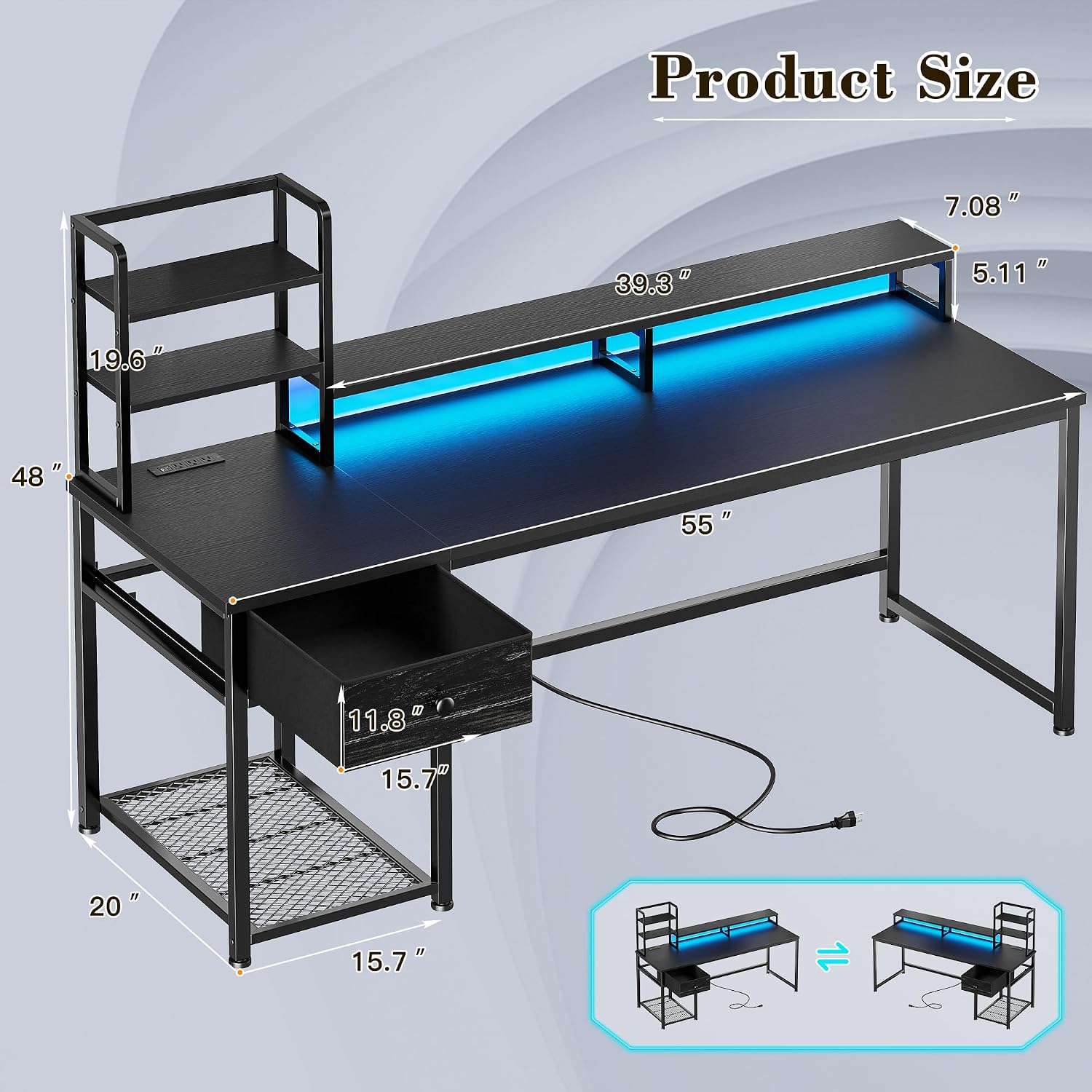 ハッチと引き出し付きゲーミングデスク、モニターシェルフ付きリ - Gaming Desk With Hutch のレビューと価格