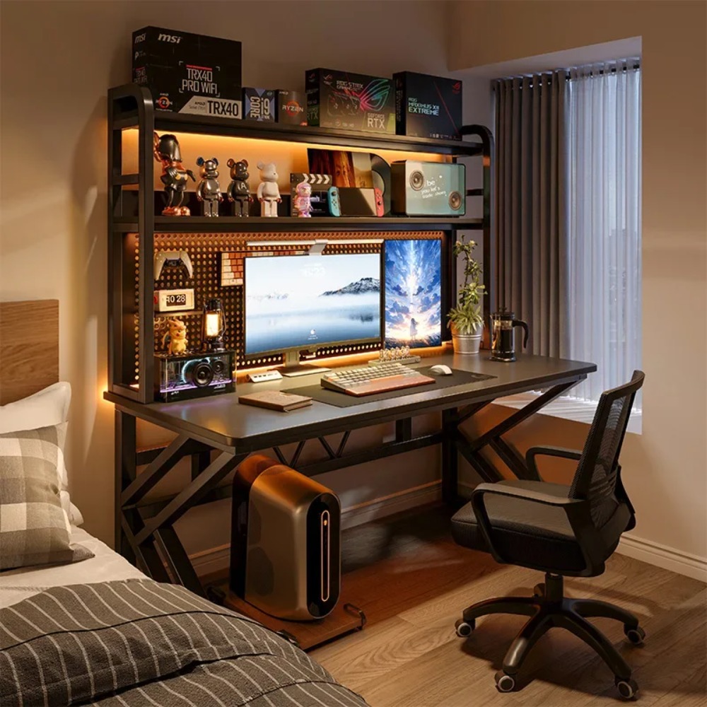 本棚とペグボード付きゲーミングデスク、収納棚付きコンピュータ - Gaming Desk With Hutch のレビューと価格