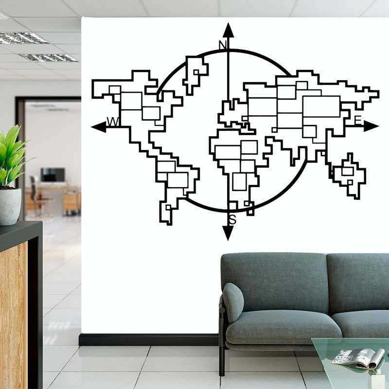 幾何学的な世界地図コンパスビニールウォールステッカーホームリ - Office Furniture World のレビューと価格