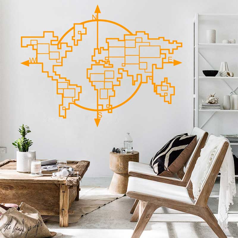 幾何学的な世界地図コンパスビニールウォールステッカーホームリ - Office Furniture World のレビューと価格