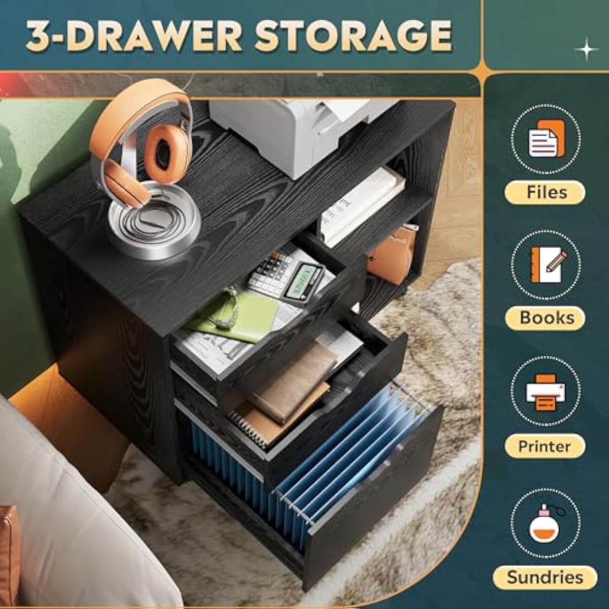 3段式横型ファイルキャビネット、オープンシェルフ、可動式キャ - File Cabinet Lateral のレビューと価格