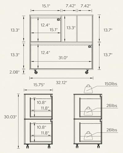 2つの引き出しと2つのオープンシェルフ付きモバイルファイルキ - File Cabinet Lateral のレビューと価格
