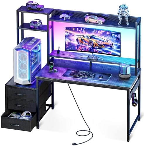 48インチゲーミングデスク（ハッチ付き、3つの布製引き出し） - Gaming Desk With Hutch のレビューと価格