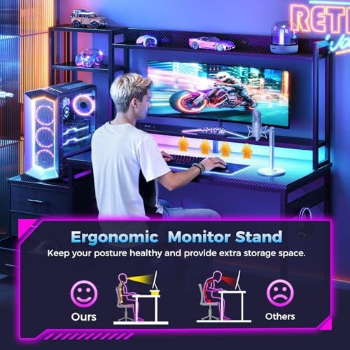 48インチゲーミングデスク（ハッチ付き、3つの布製引き出し） - Gaming Desk With Hutch のレビューと価格
