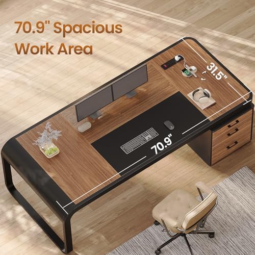 70.9インチのエグゼクティブデスク、引き出しと横型ファイル - File Cabinet Lateral のレビューと価格