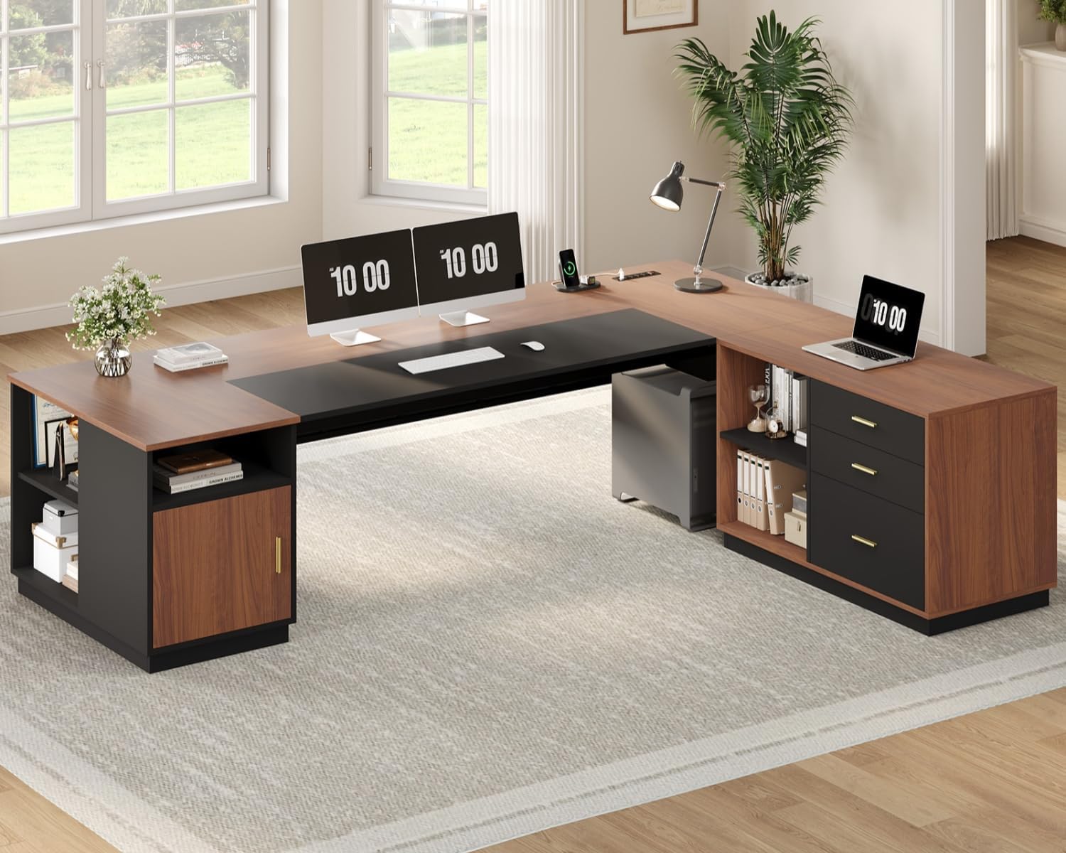 長さ78.7インチのL字型エグゼクティブデスク、横型ファイル - File Cabinet Lateral のレビューと価格